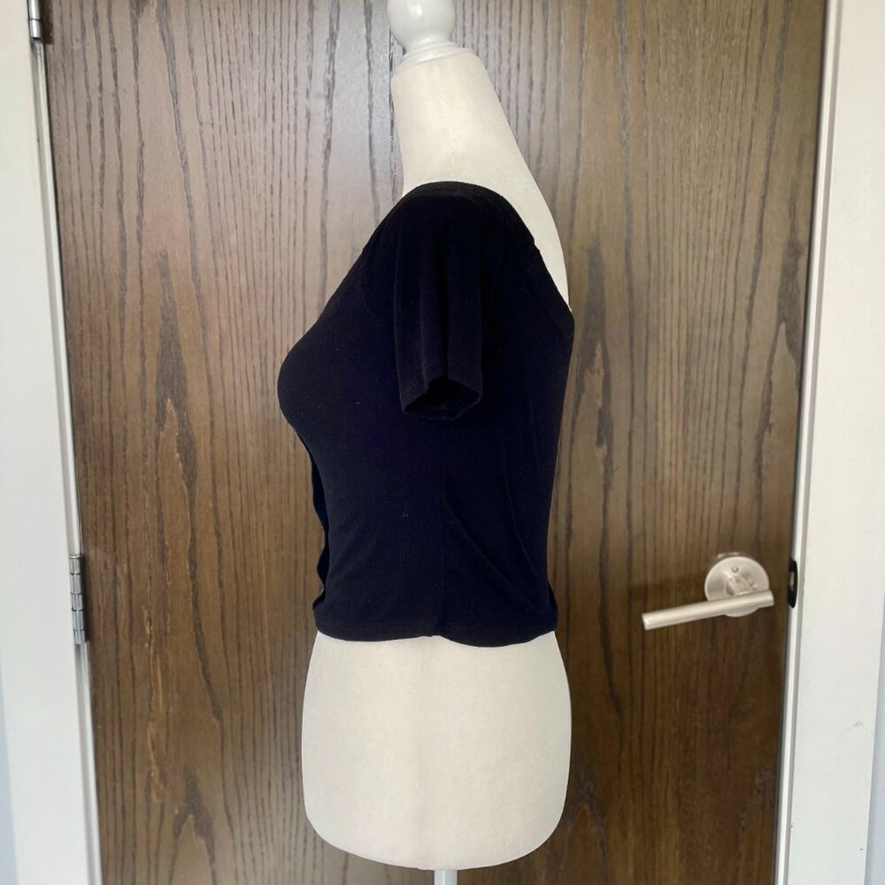 Black Ribbed Off the Shoulder Top - Picture 2 of 7